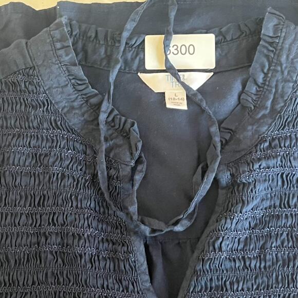 Time and Tru Kid's Large Navy Blue Smocked Yoke Top With Tassles V Neck - Picture 4 of 9